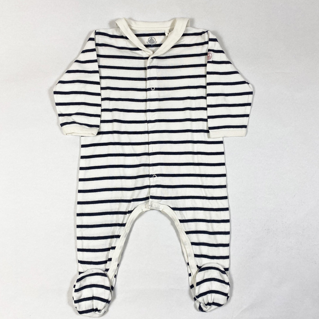 Petit Bateau blue striped pyjama with feet & collar 12M/74