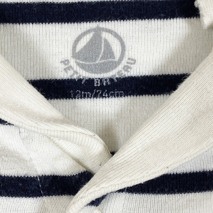 Petit Bateau blue striped pyjama with feet & collar 12M/74