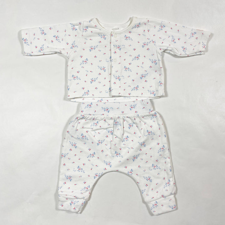 Petit Bateau white floral cardigan top and pants set 1M/54 1