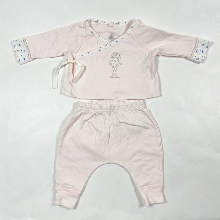 Petit Bateau pink bunny floral wrap top and pants set 1M/54 1