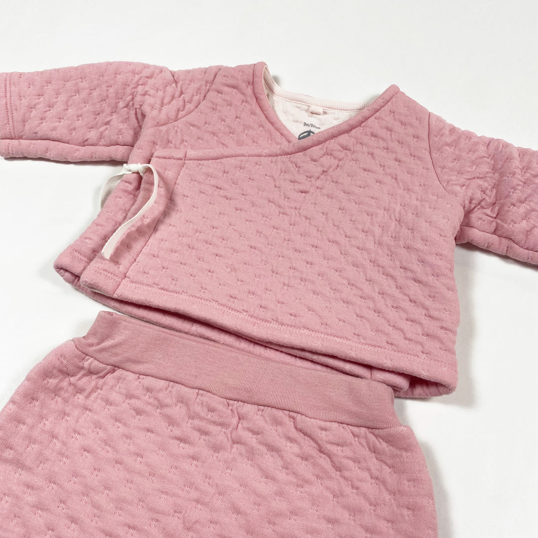 Petit Bateau vintage pink quilted wrap top and pants set 3M/60 2