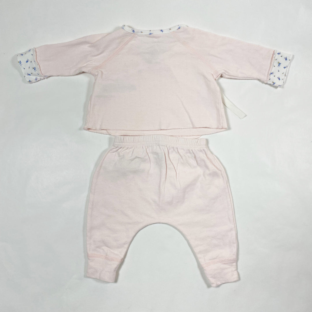 Petit Bateau pink bunny floral wrap top and pants set 1M/54 2