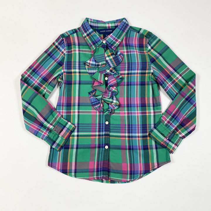 Ralph Lauren bright green collared plaid ruffle blouse 6Y