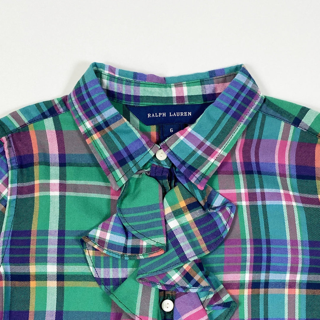 Ralph Lauren bright green collared plaid ruffle blouse 6Y