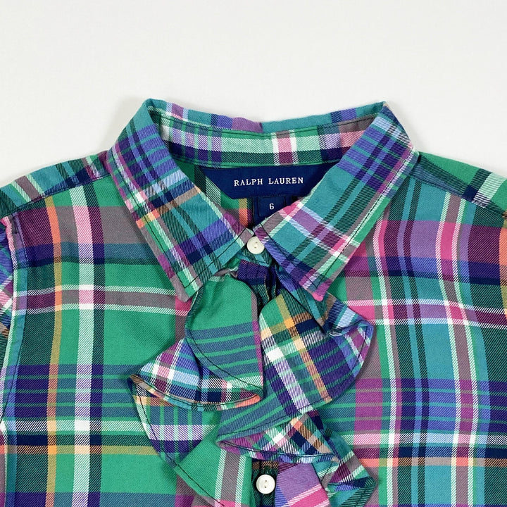 Ralph Lauren bright green collared plaid ruffle blouse 6Y