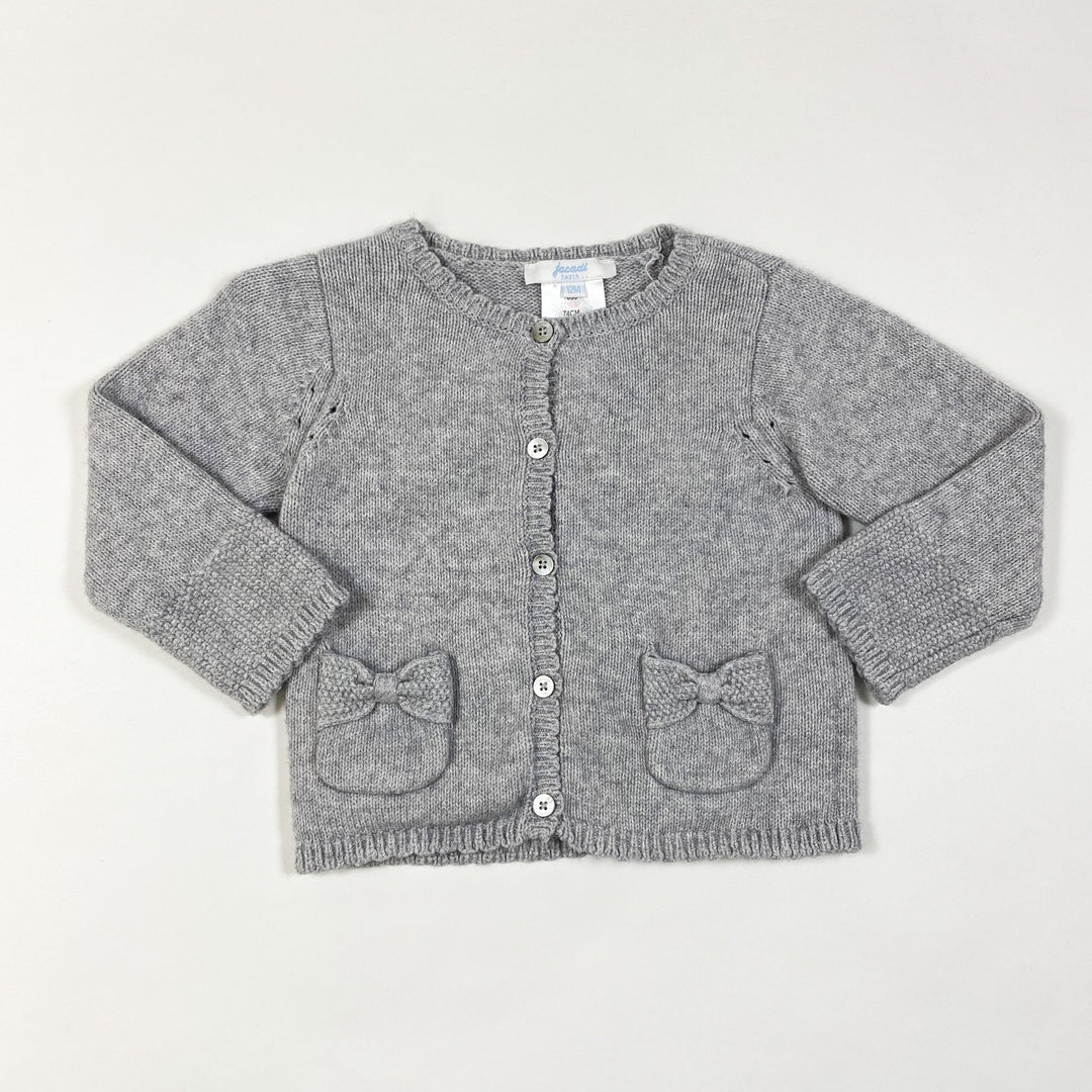 Jacadi grey wool alpaca blend knit cardigan with bows 12M/74cm