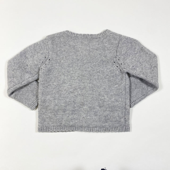 Jacadi grey wool alpaca blend knit cardigan with bows 12M/74cm