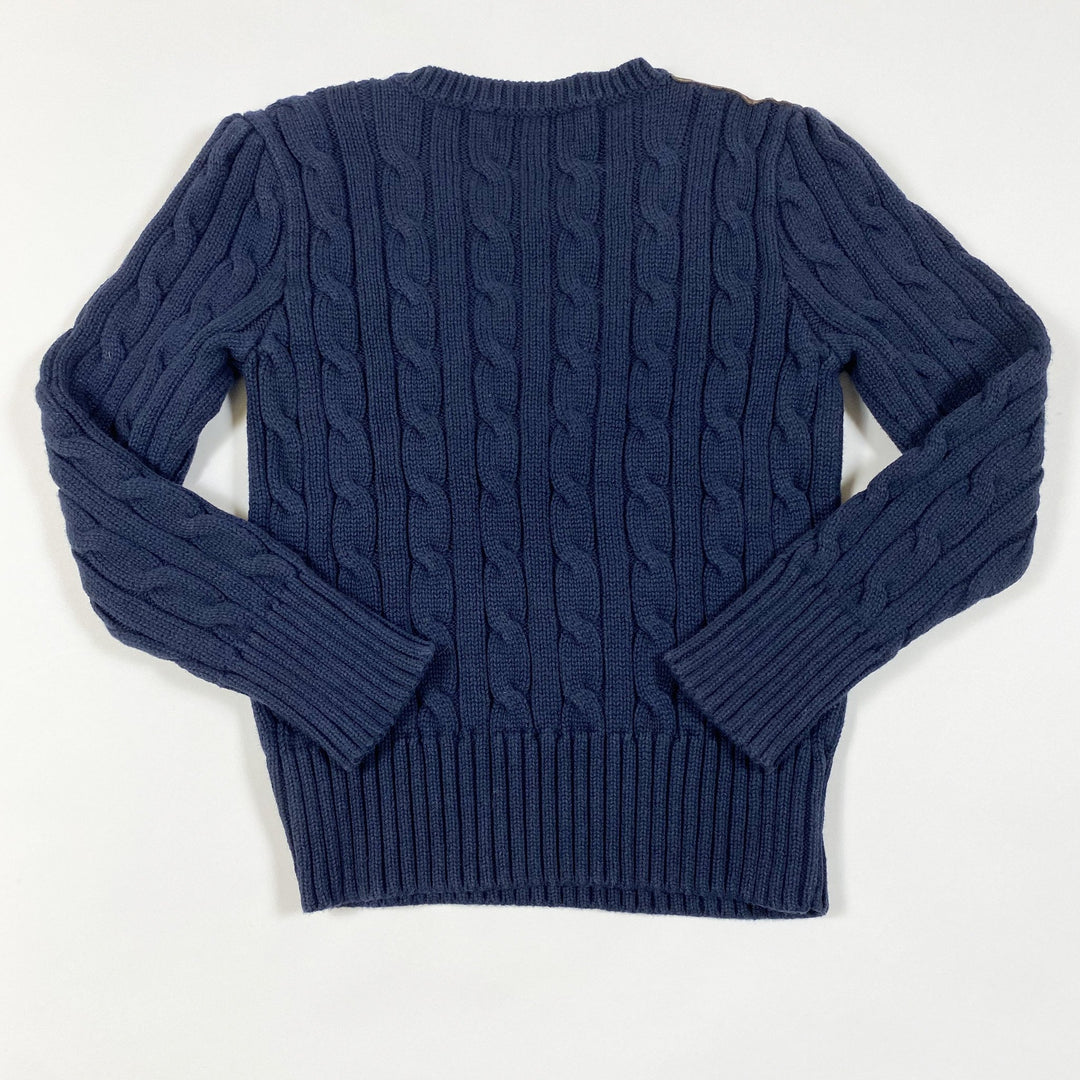 Ralph Lauren navy cable knit pullover with suede patch 4Y