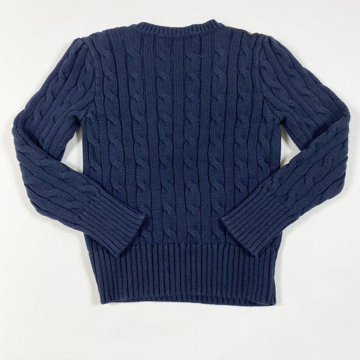 Ralph Lauren marineblauer Zopfstrickpullover mit Wildlederaufnäher 4Y