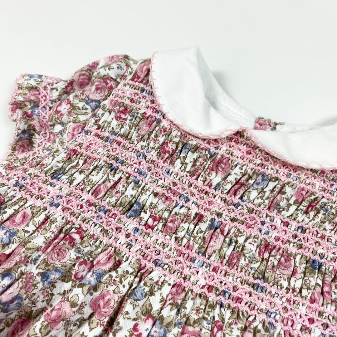 Sardon pink floral print smocked short-sleeved dress 6M