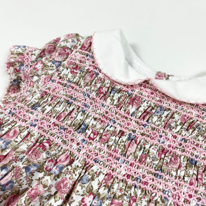 Sardon pink floral print smocked short-sleeved dress 6M