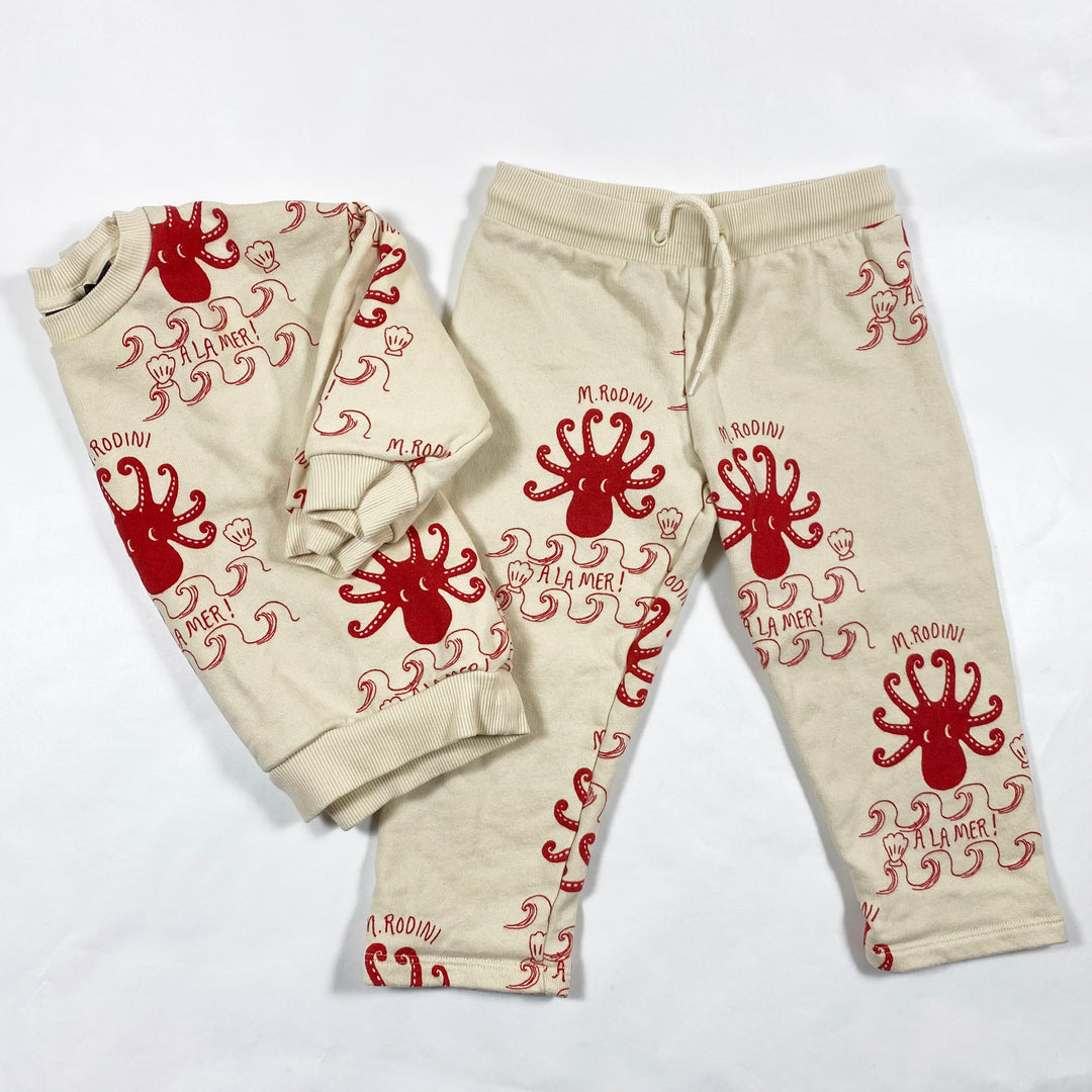 Mini Rodini red octopus la mer sweatshirt & pants set 2-3Y/92-98 1