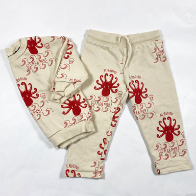 Mini Rodini red octopus la mer sweatshirt & pants set 2-3Y/92-98 1