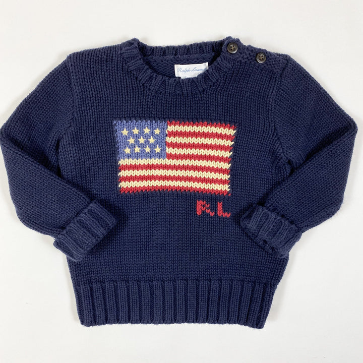 Ralph Lauren navy heavy knit flag baby pullover 18M