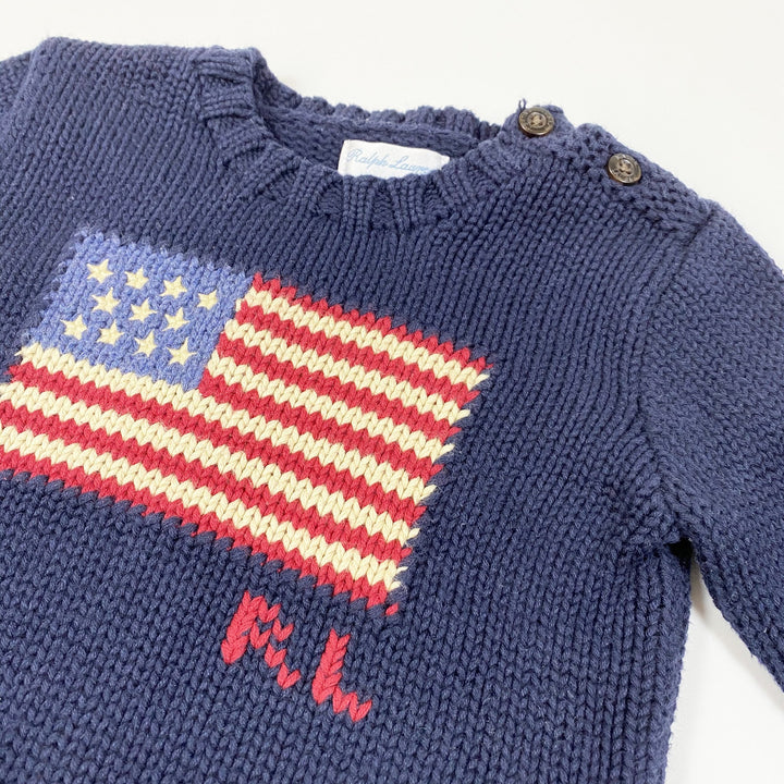 Ralph Lauren navy heavy knit flag baby pullover 18M