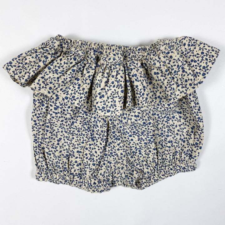 konges slojd ecru blue flower print bloomers with ruffles 12-18M