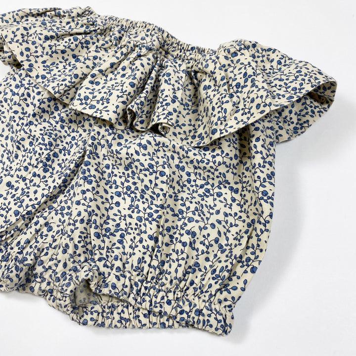 konges slojd ecru blue flower print bloomers with ruffles 12-18M