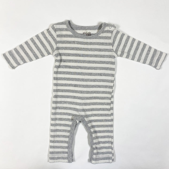 Chick Pea grey/white ribbed striped jumpsuit 3-6M