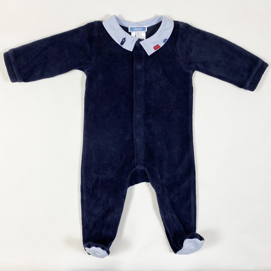 Jacadi marineblauer Samt-Pyjama mit Auto-Stickerei am Kragen 6M/67