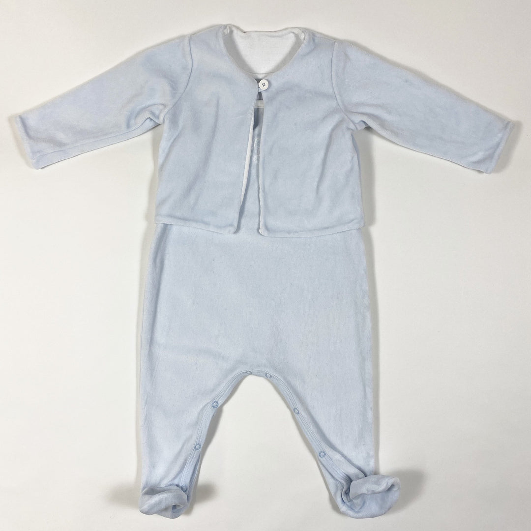 Petit Bateau babyblaues Samtjacken- und Latzhosen-Set 6M/67