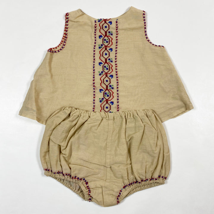 Caramel ocher embroidered blouse and bloomers set 3M 1