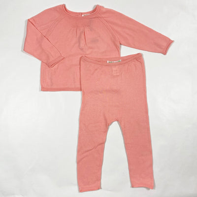 Bonpoint coral pointelle knit pullover and leggings set 12M 1