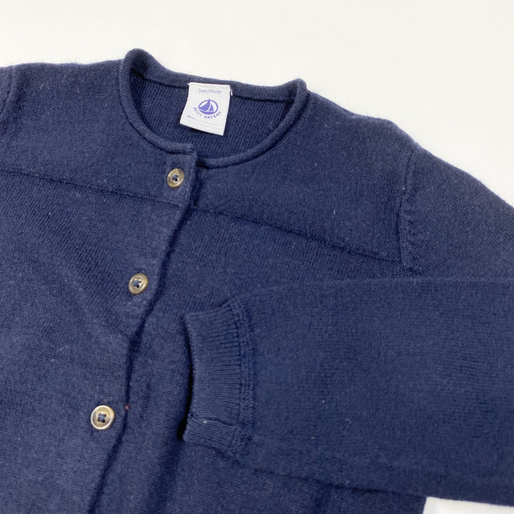 Petit Bateau navy cotton/wool mix knit cardigan 3/94cm
