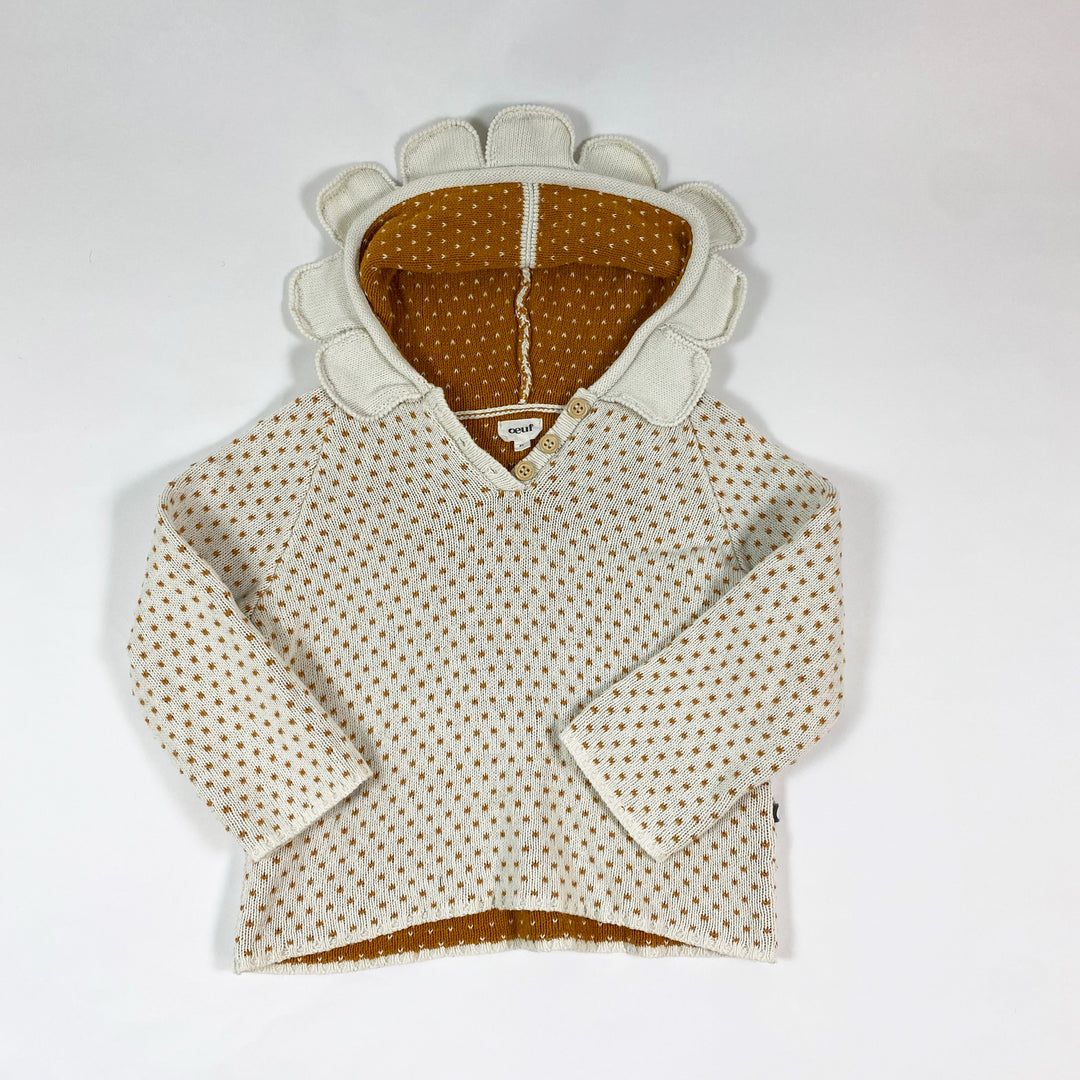 Oeuf NYC ecru/camel daisy sweater with hood 4Y 1