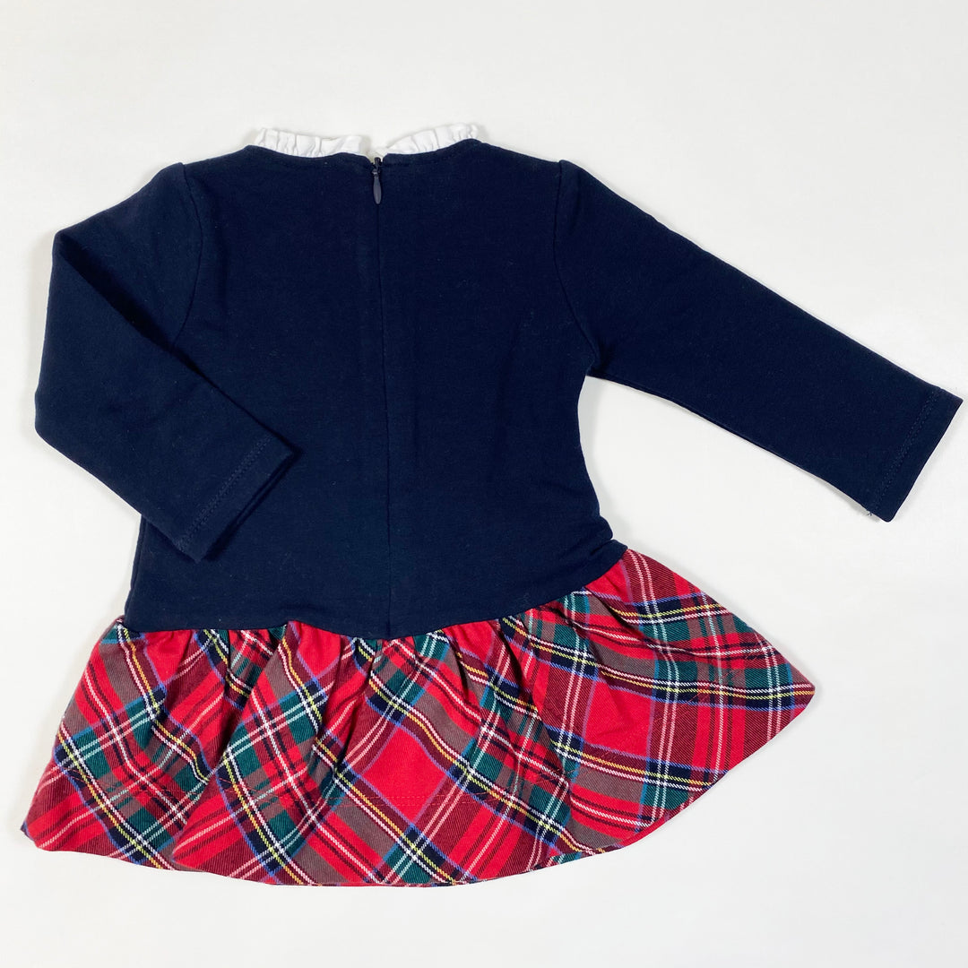 Mayoral navy red checked bow dress 9M/74 2