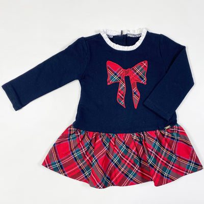 Mayoral navy red checked bow dress 9M/74 1