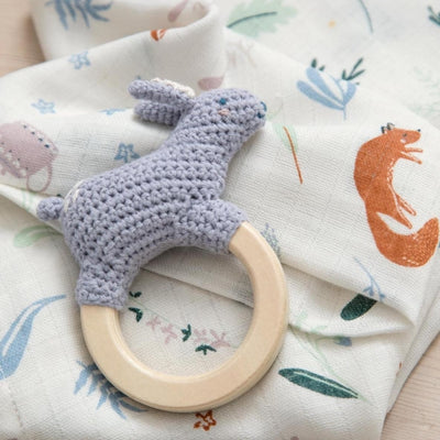 Sebra dreamy lavender Bluebell the bunny crochet rattle with wood ring Second Season 11 × 13.5 cm 1