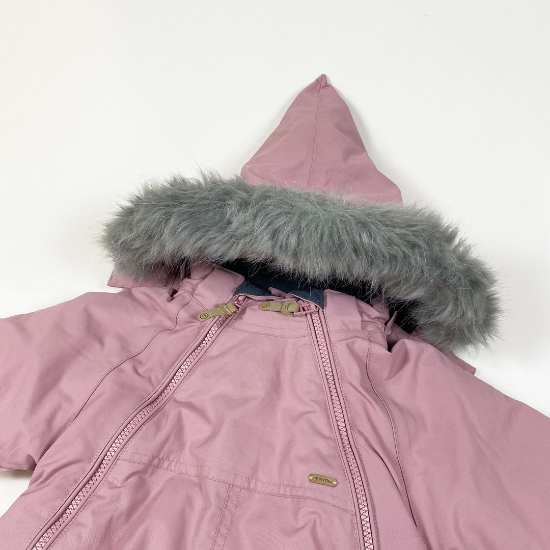 Minymo pink snow suit Tussor solid 2 zip with removable hood and faux fur 18M/86