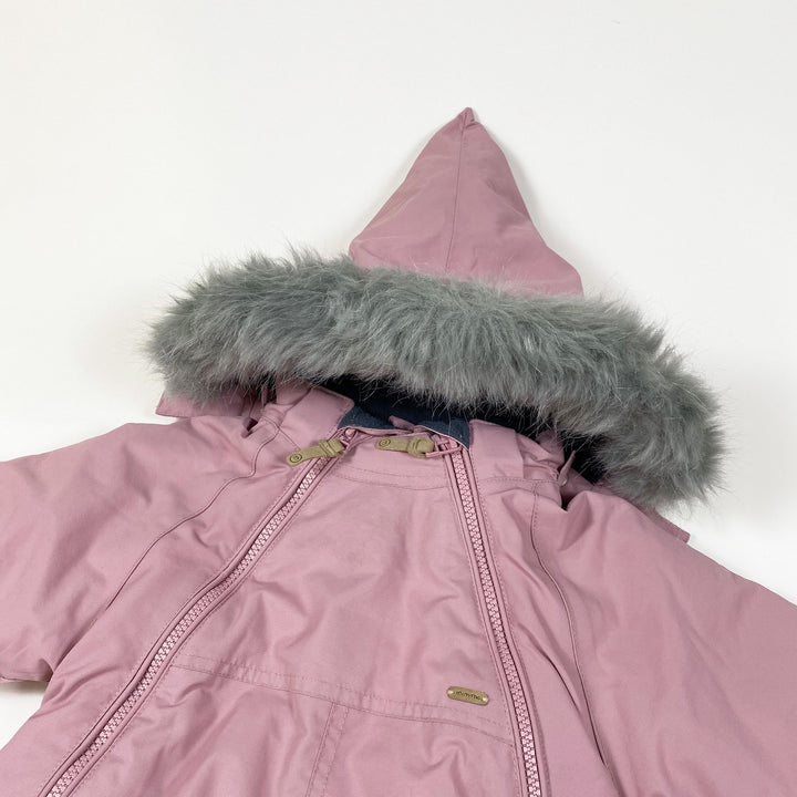 Minymo pink snow suit Tussor solid 2 zip with removable hood and faux fur 18M/86