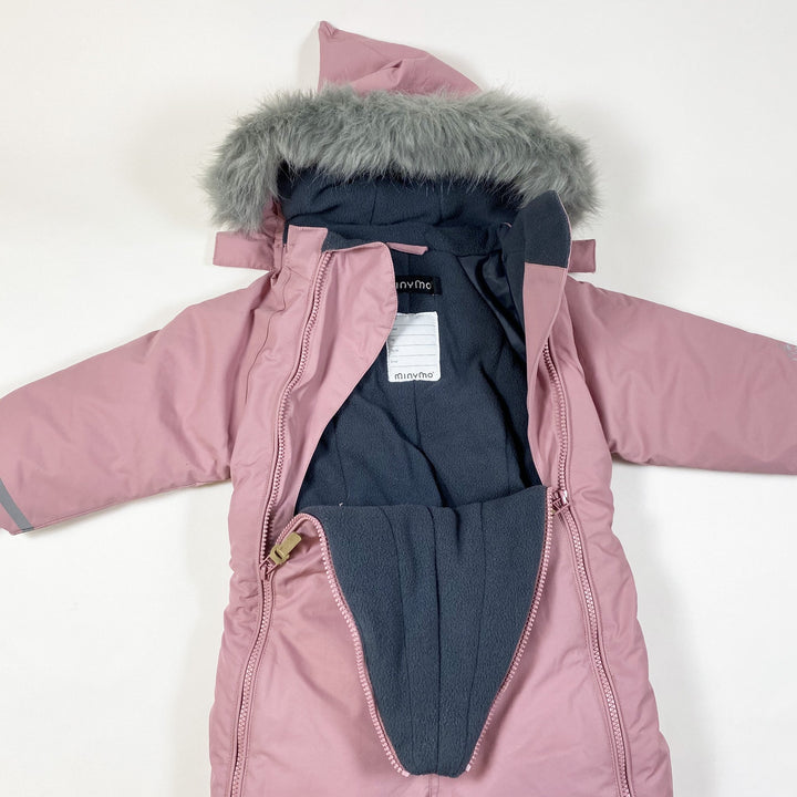 Minymo pink snow suit Tussor solid 2 zip with removable hood and faux fur 18M/86