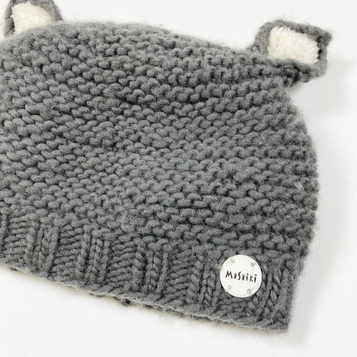 Moshiki grey knitted faux-fur lined hat 6-8Y