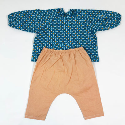 Petit Pan teal/orange print blouse & trousers set 3M 1