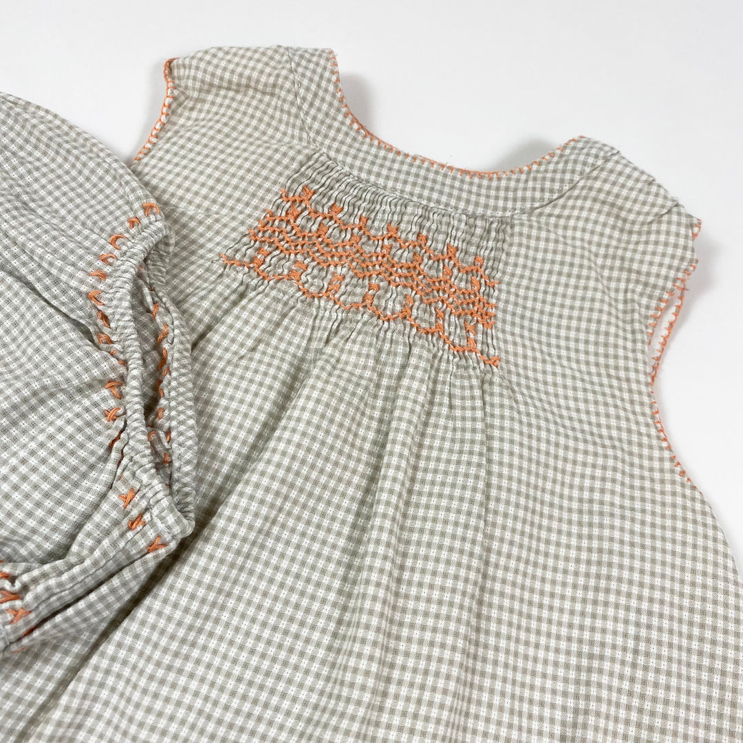 Cyrillus greige smocked gingham set 6M/67 2