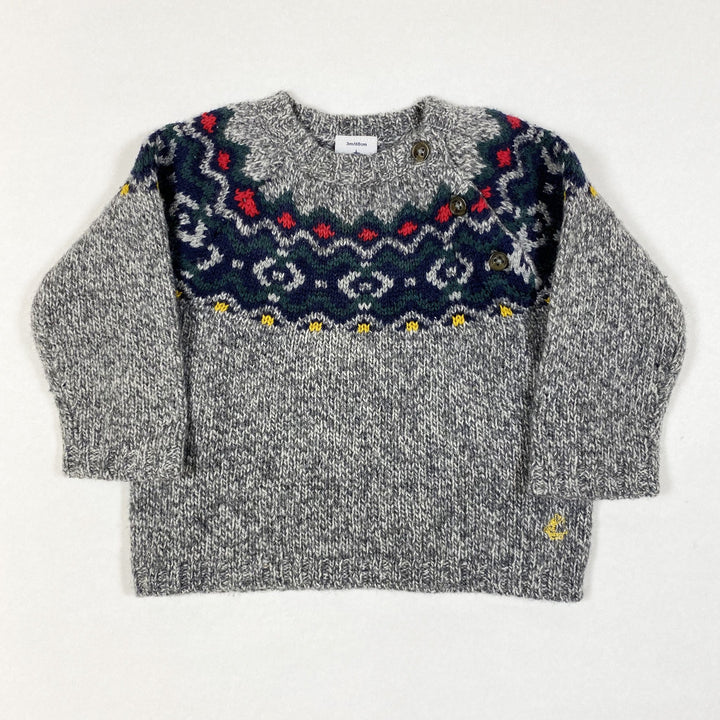 Petit Bateau grey knitted fair isle jumper 3M/60