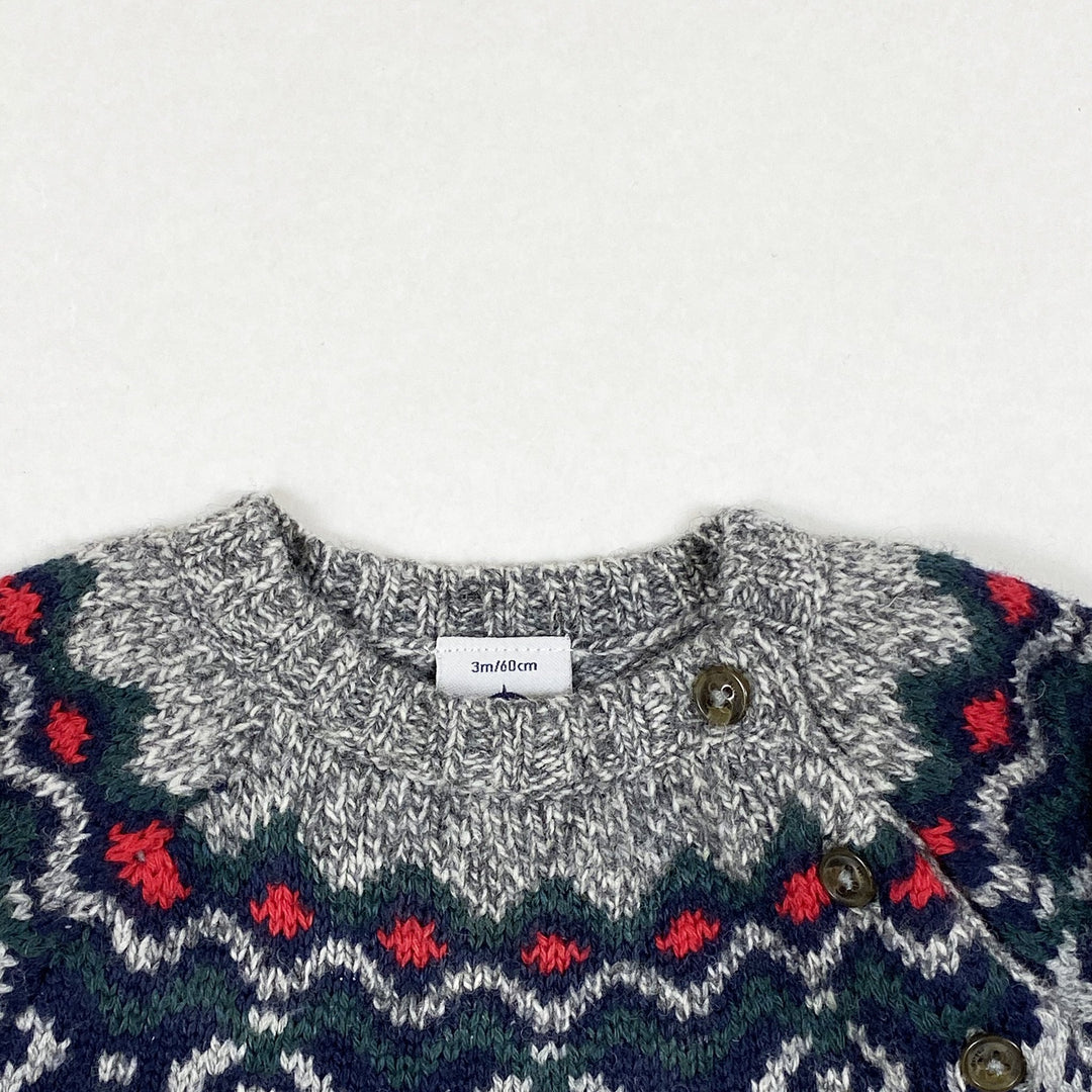 Petit Bateau grey knitted fair isle jumper 3M/60