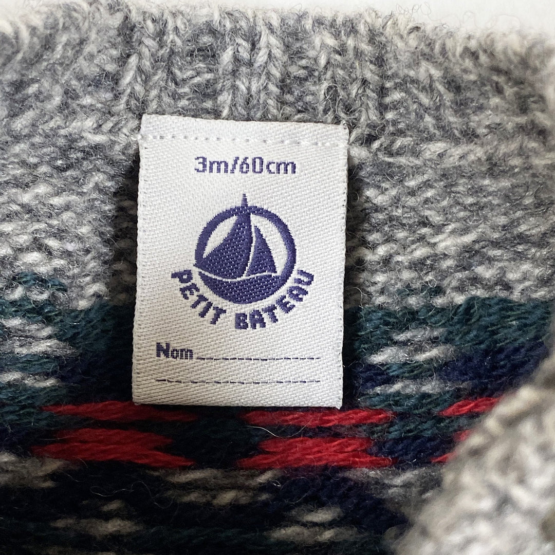 Petit Bateau grey knitted fair isle jumper 3M/60