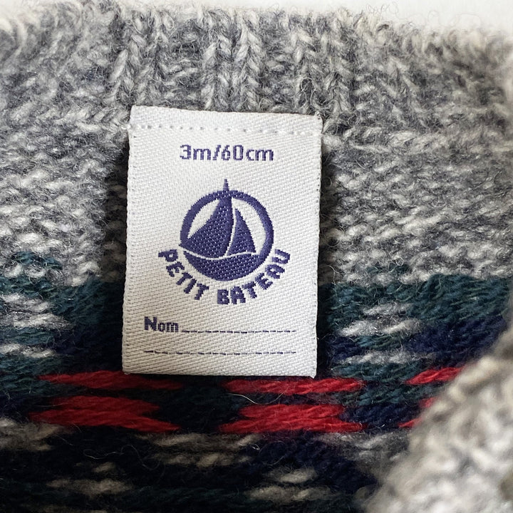 Petit Bateau grey knitted fair isle jumper 3M/60