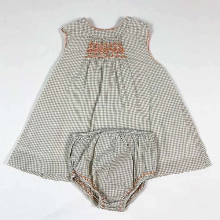 Cyrillus greige smocked gingham set 6M/67 1