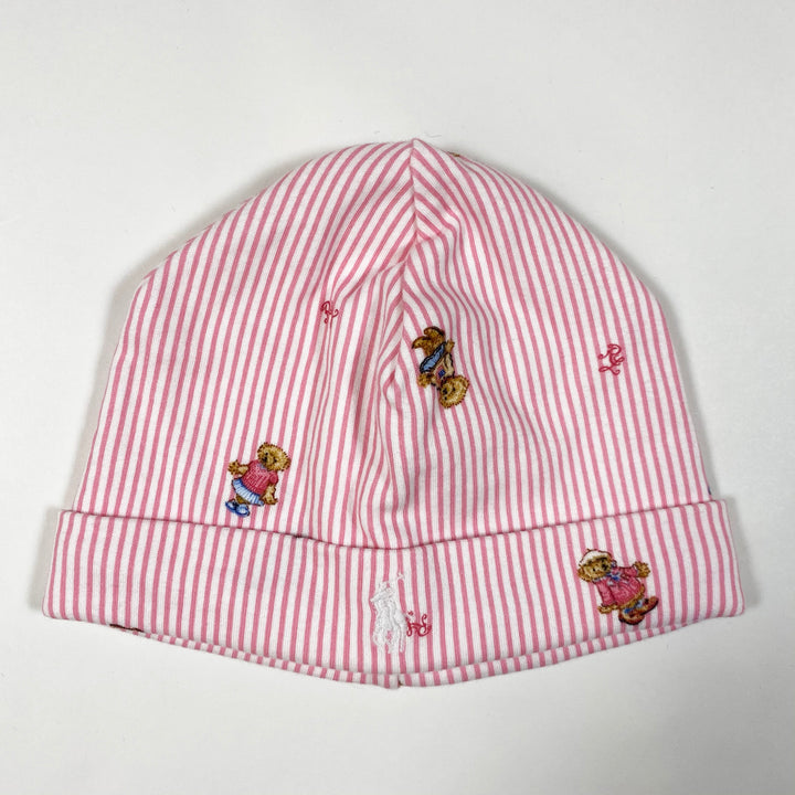 Ralph Lauren pink striped newborn hat with teddys 3-9M/39