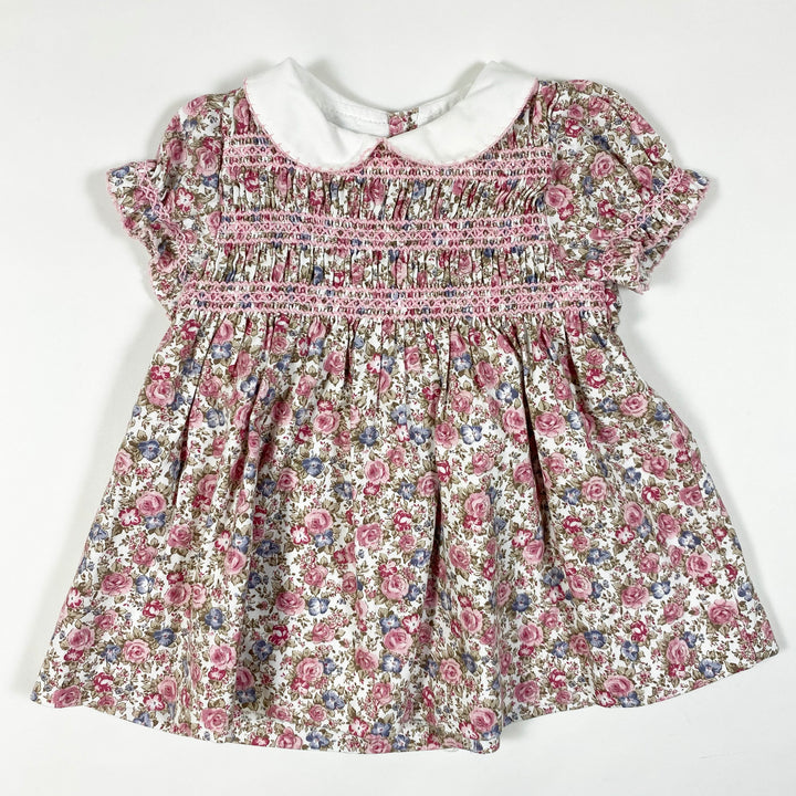 Sardon pink floral print smocked short-sleeved dress 6M