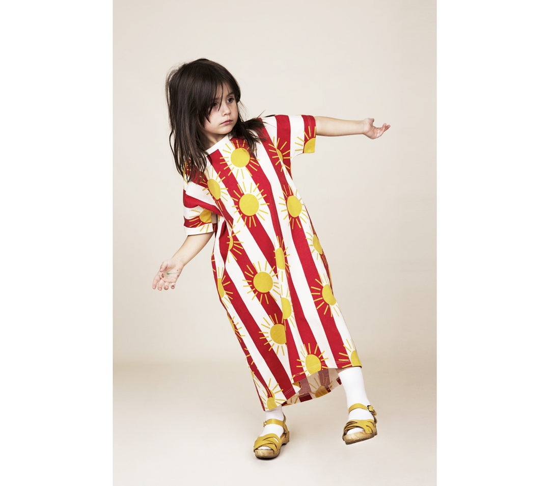 Mini Rodini red long sun stripe dress Second Season 104-110