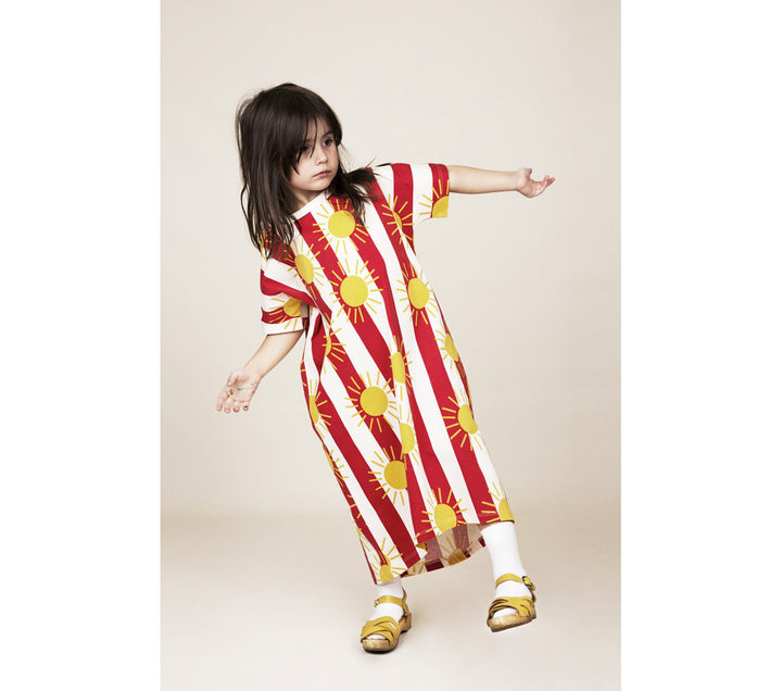 Mini Rodini red long sun stripe dress Second Season 104-110