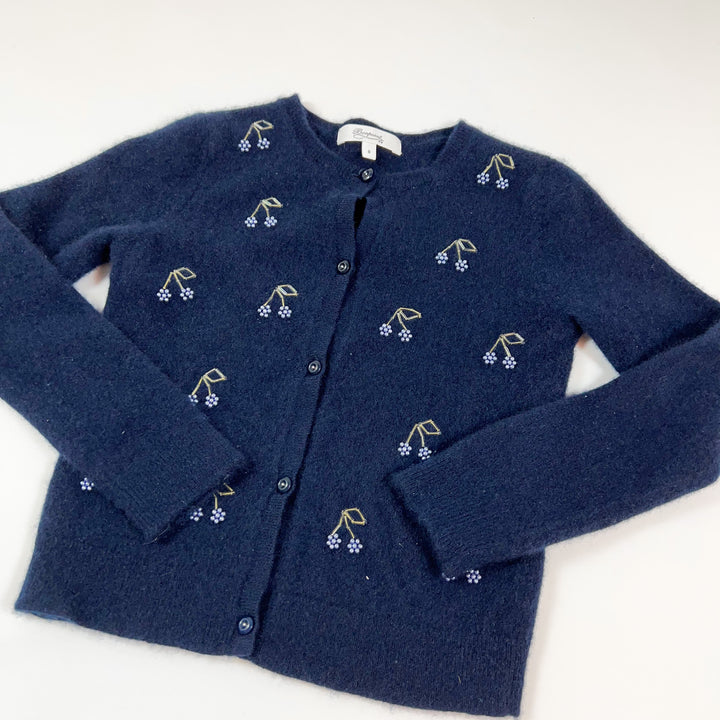 Bonpoint navy Kid's Tonia Imitation Pearl cherry cashmere cardigan 8Y 2