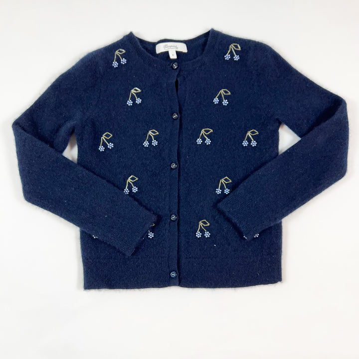 Bonpoint navy Kid's Tonia Imitation Pearl cherry cashmere cardigan 8Y 1