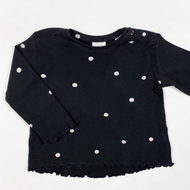 Zara black polka dot long-sleeved t-shirt 12-18M/86