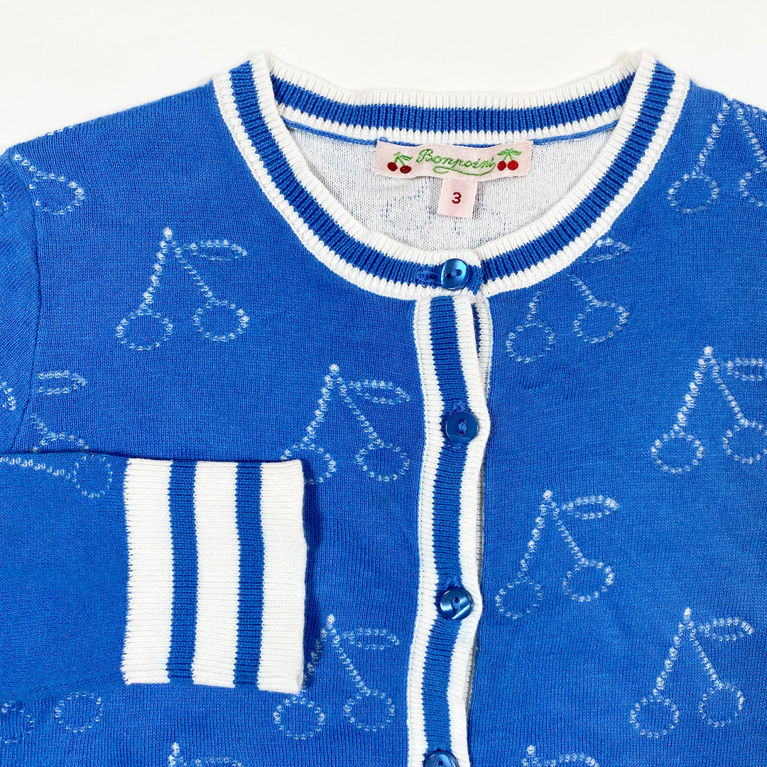 Bonpoint blue cherry pointelle cardigan 3Y 2